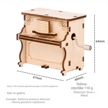 3D drveni puzzle glazbena kutija s laser graviranjem, DIY slaganje, za uzrast 7–14 godina