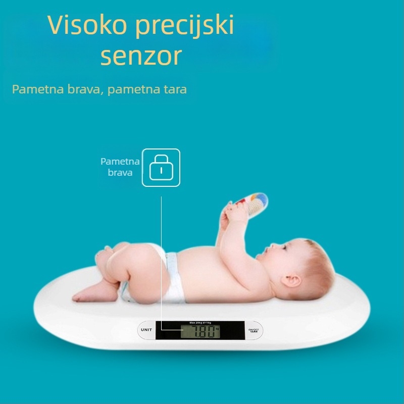 CHANGXIE Dječja vaga B1, visoka preciznost 10 g, kapacitet 20 kg, platforma za mjerenje težine, napajanje s 3 AAA baterijama
