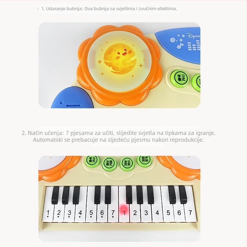 Elektronički organ-igračka za ranu edukaciju s bubnjem i svjetlosnom glazbom - plastika, GH, za djecu 4–6 godina