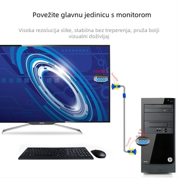 JH/Jinghua VGA kabel V301 s bakrenim vodičima i zlatnim kontaktima, duljina 1,5–50 m