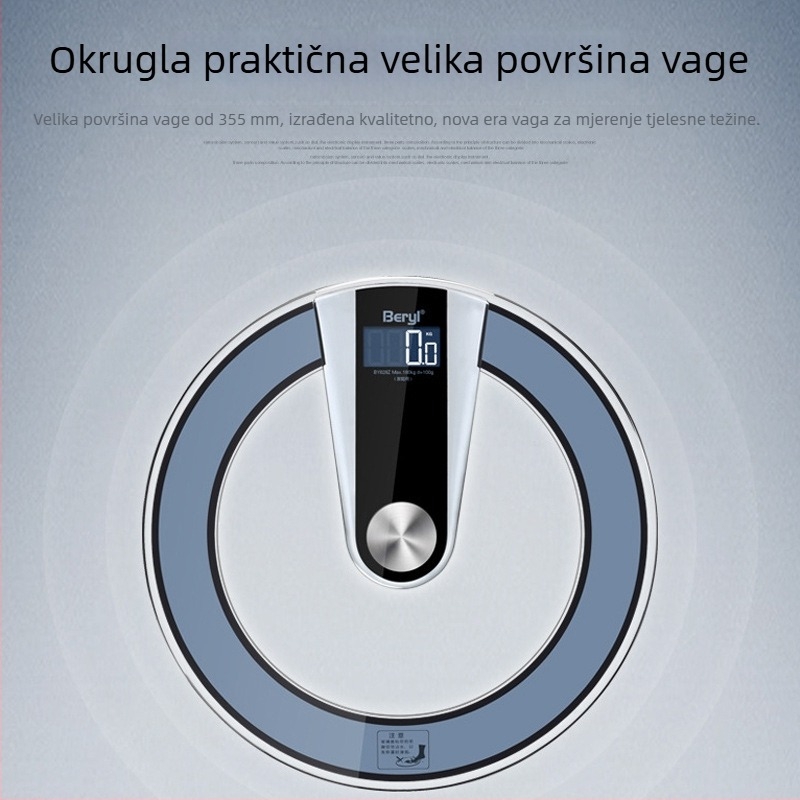 Okrugla staklena digitalna vaga za kućnu upotrebu, kapacitet 180 kg