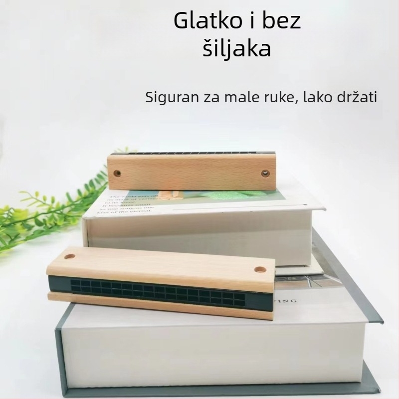 Harmonika – drvena, dvostrukog reda, 16 rupa, kromatska, model H56, edukativna igračka