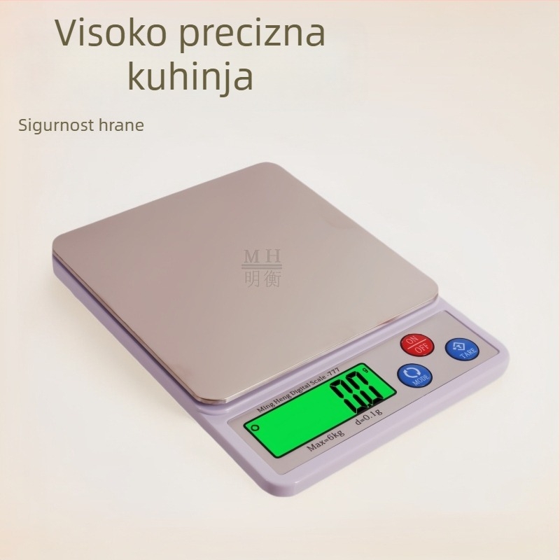 MH-777 kuhinjska elektronička vaga visoke preciznosti, raspon mjerenja: 6kg×0.1g, 600g×0.01g, 1kg×0.01g, 3kg×0.01g; napajanje 2× AAA; kuhinjska upotreba