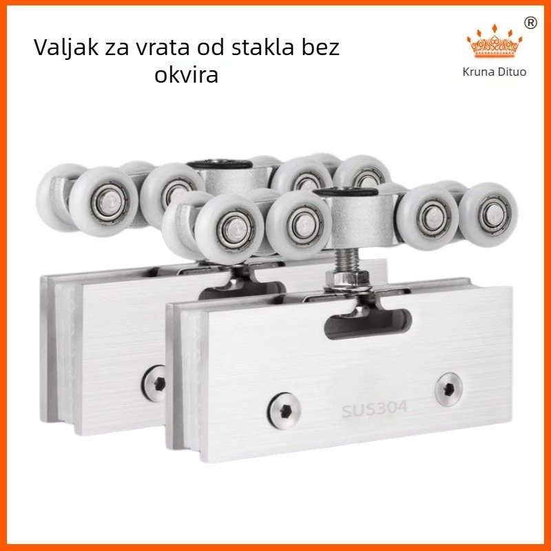 Bezramna klizna vrata kotačić – tijelo kotača od najlona/POM, za staklo 8–12 mm, nosivost 30–80 kg, šifra Td-t-004, brend Crown of creation