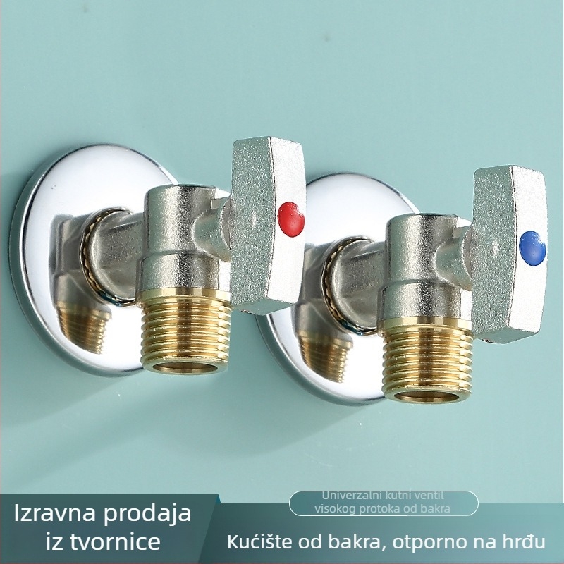 Kutni ventil visokog protoka od mesinga, radni tlak 1,6 MPa – za kupaonske instalacije