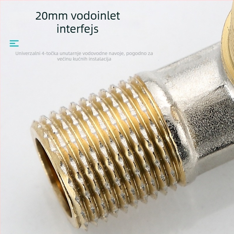 Kutni ventil visokog protoka od mesinga, radni tlak 1,6 MPa – za kupaonske instalacije