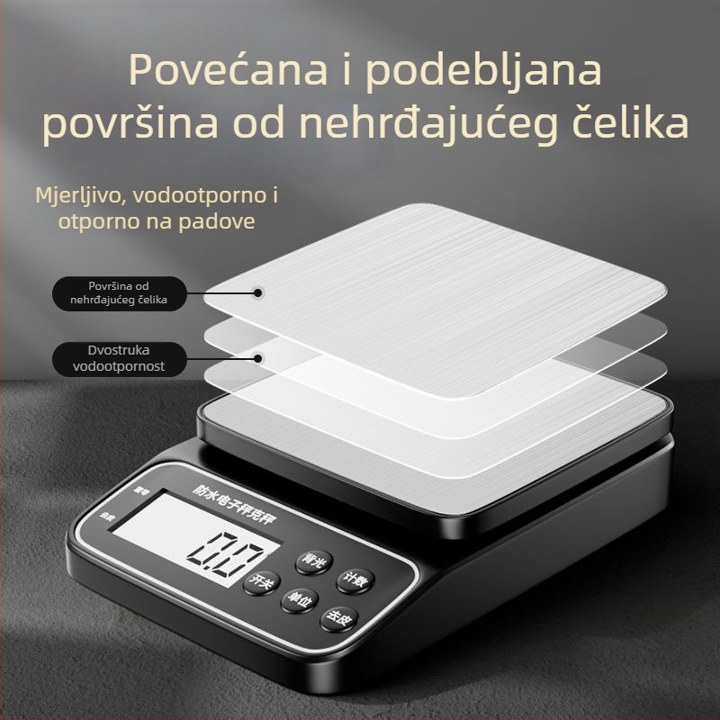 Vodootporan kuhinjski elektronički vaga, visoka preciznost u gramima, za male komercijalne potrebe i kućnu upotrebu; za hranu i mliječni čaj.