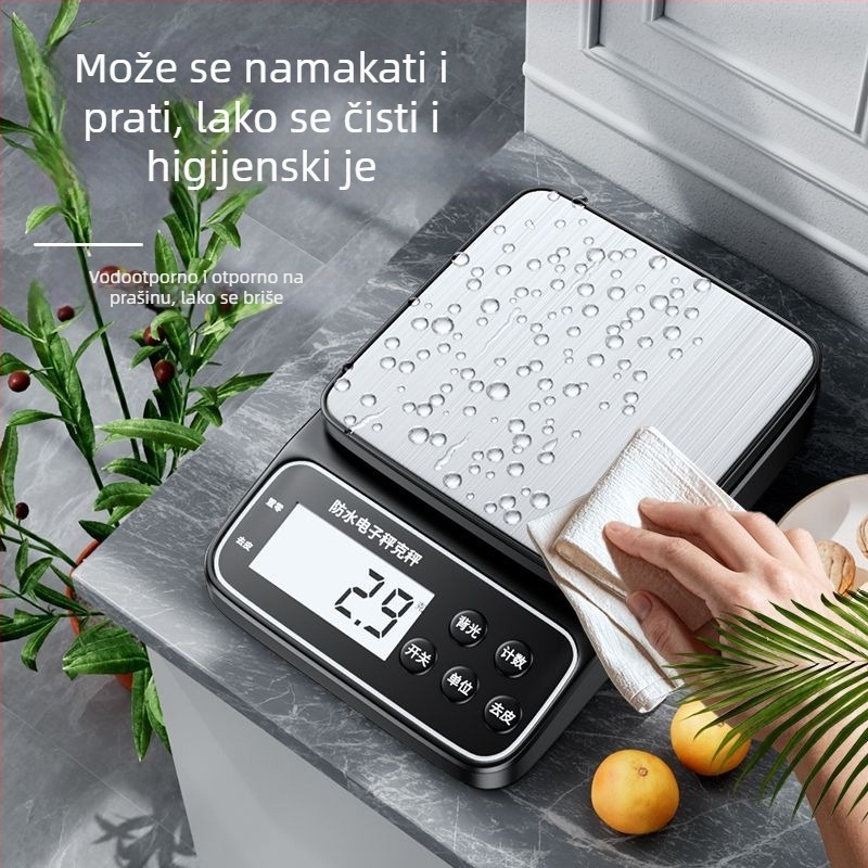Vodootporan kuhinjski elektronički vaga, visoka preciznost u gramima, za male komercijalne potrebe i kućnu upotrebu; za hranu i mliječni čaj.