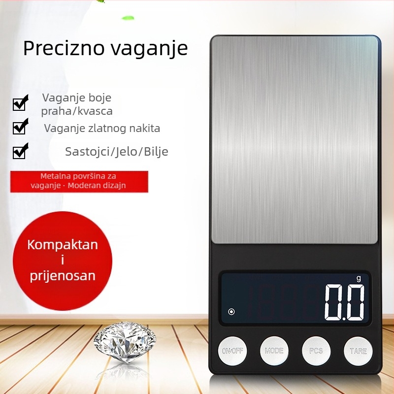 Mini vaga za nakit, prijenosna elektronička vaga, točnost 0,01 g, kapacitet 500 g, model 186, napajanje 2× AAA baterije