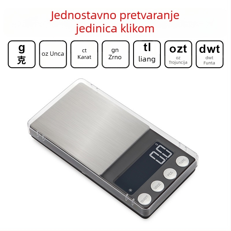 Mini vaga za nakit, prijenosna elektronička vaga, točnost 0,01 g, kapacitet 500 g, model 186, napajanje 2× AAA baterije