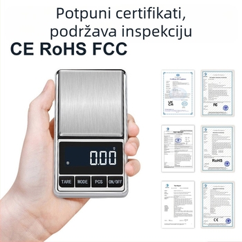 CX-888 mini prijenosna vaga za nakit, elektronička precizna vaga, raspon 0,03 g - 1 kg, dimenzije 115×63×20 mm