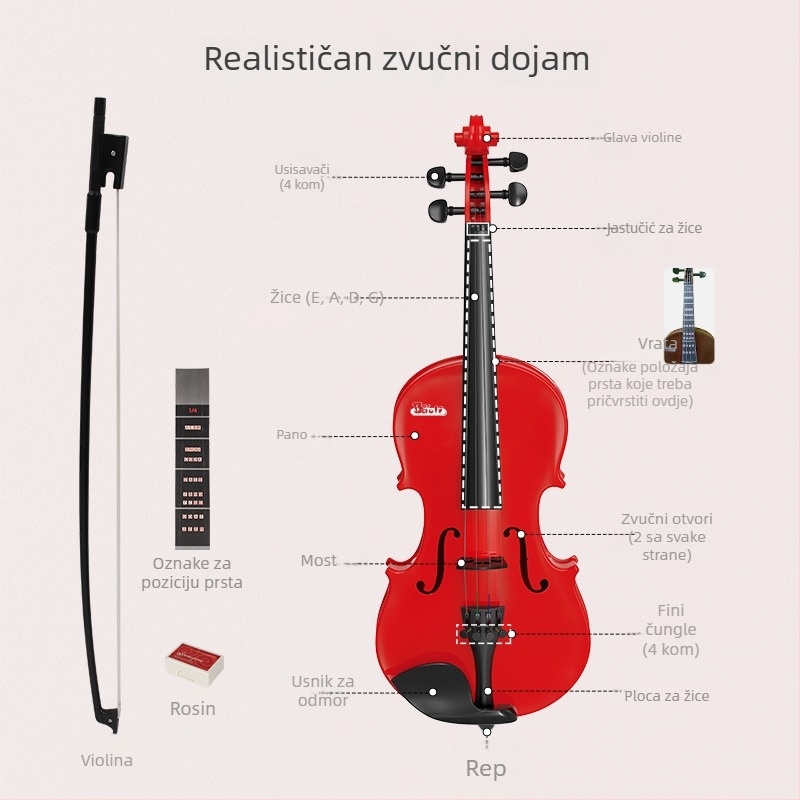 Igračka violina za početnike - plastični obrazovni instrument za uzrast od 7 do 14 godina - potiče emocionalni, kognitivni i motorički razvoj