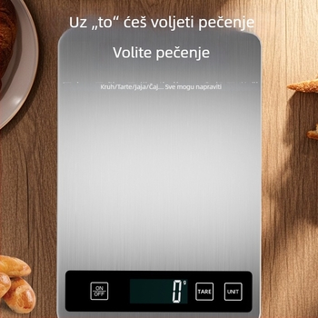 Kuhinjska vaga od nehrđajućeg čelika, kapacitet 15 kg, kompaktna elektronička vaga s mogućnošću punjenja, preciznost 1 g za hranu