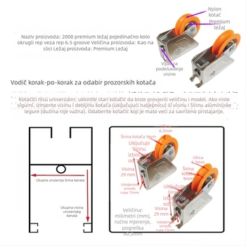 Kotač kliznih vrata i prozora od aluminijske legure, teški teret, model Type 2000, osovina 29 mm, materijal željezo+legura+nylon, žljeb za uži 6,5