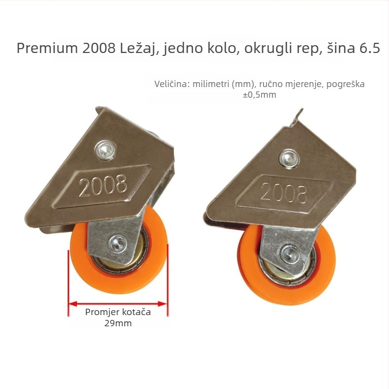 Kotač kliznih vrata i prozora od aluminijske legure, teški teret, model Type 2000, osovina 29 mm, materijal željezo+legura+nylon, žljeb za uži 6,5