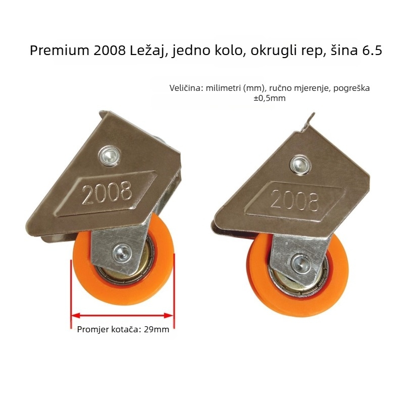 Kotač kliznih vrata i prozora od aluminijske legure, teški teret, model Type 2000, osovina 29 mm, materijal željezo+legura+nylon, žljeb za uži 6,5