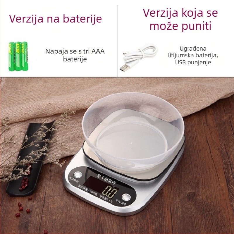 Digitalna kuhinjska vaga, marka DGGY, model DGGY-305, raspon mjere 10 kg, elektroničko mjerenje, napajanje 2x AAA.
