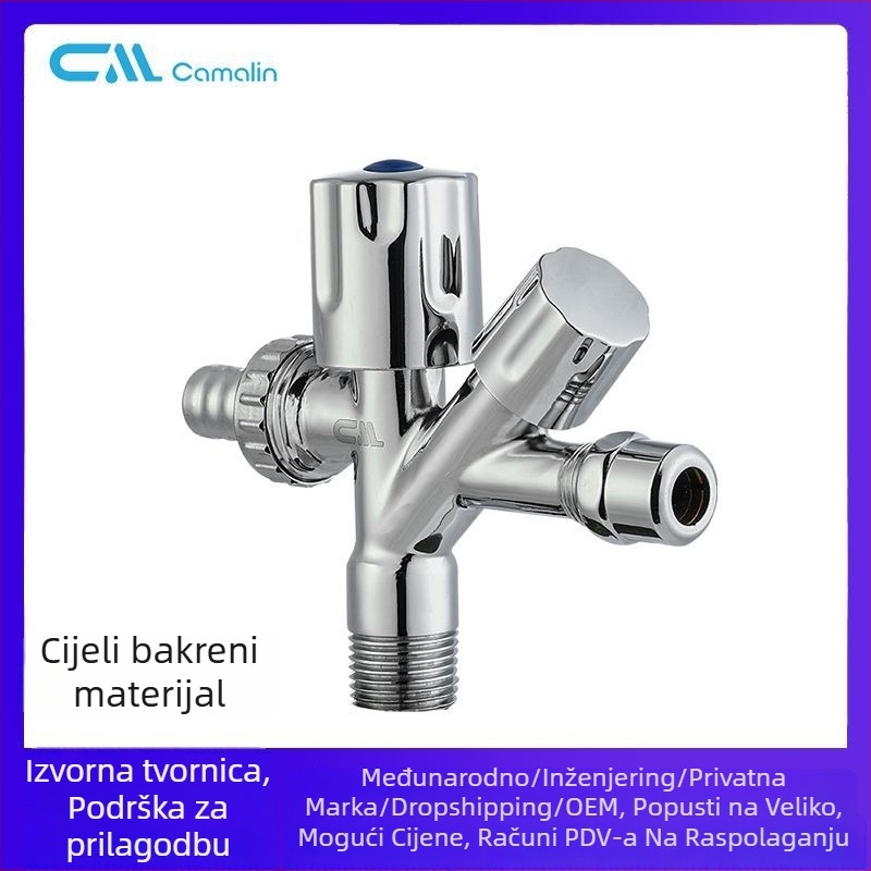Kran za perilicu rublja s dvostrukim izlazom i troputnim ventilem, mesing, model Cml2430, za perilicu, WC, bojler i filtriranje vode