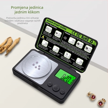 Mala prijenosna digitalna vaga za zlatni nakit, 0,001 g, visoka preciznost, miligram vaga