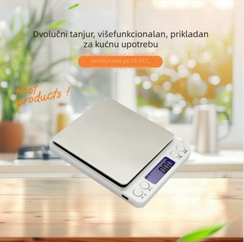 Zhh i2000 kuhinjska vaga – elektronička vaga od nehrđajućeg čelika, kapacitet 500–3000 g, točnost 0.01 g, napajanje baterijama 3V DC