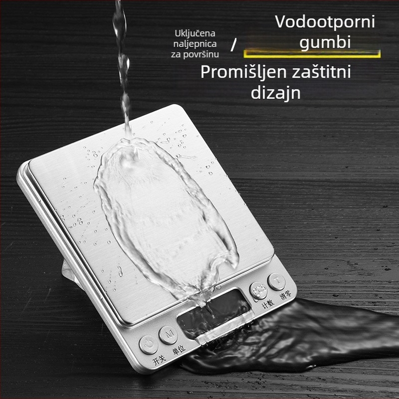 I2000 digitalna kuhinjska vaga, preciznost 0,01 g, raspon 500 g–3 kg, nehrđajući čelik, kompaktna i prijenosna, za pečenje i nakit.