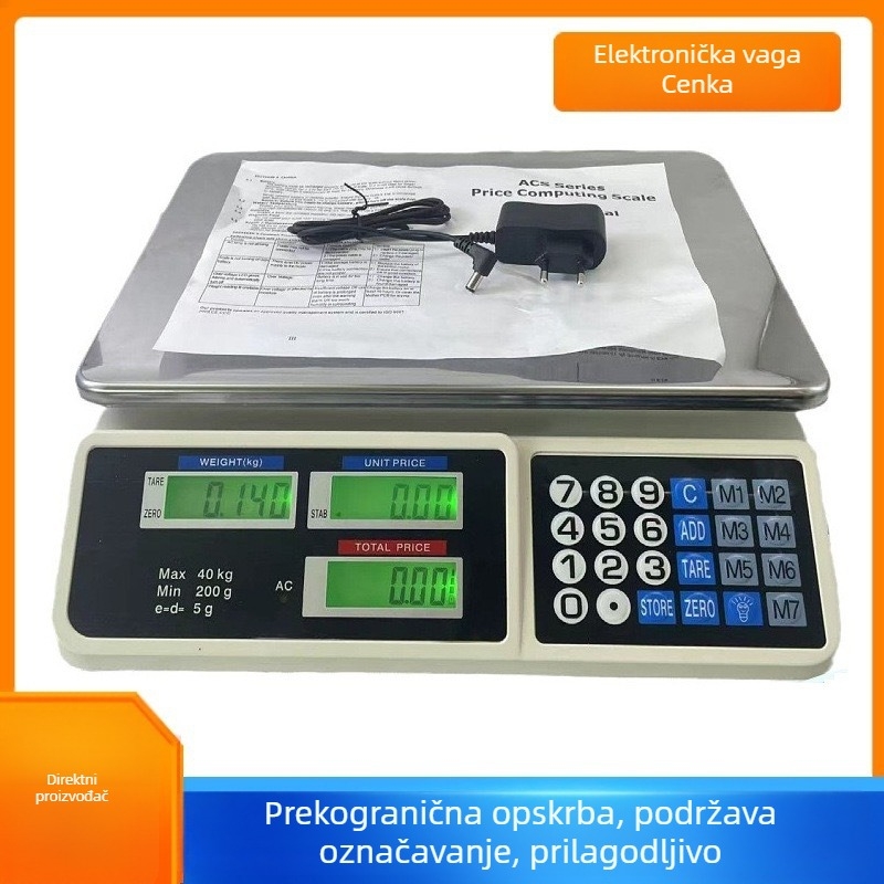 Elektronička vaga kapaciteta 40 kg, precizno mjerenje do 30 kg za mjerenje i određivanje cijena