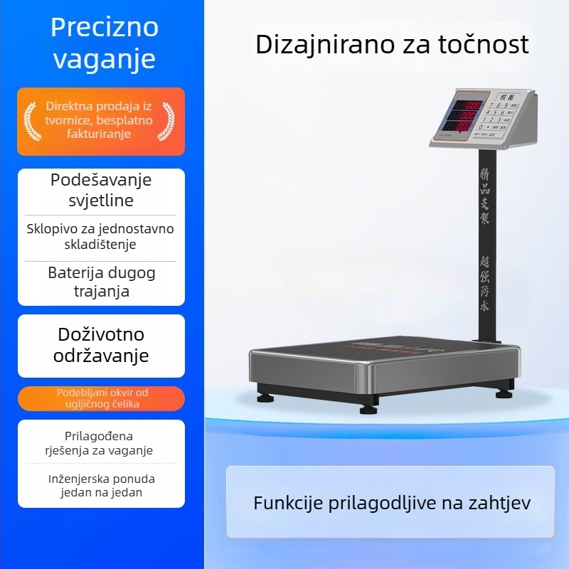 Vodootporna elektronička vaga s platformom 200–300 kg, za supermarket voće i povrće, komercijalna elektronicka vaga za određivanje cijene