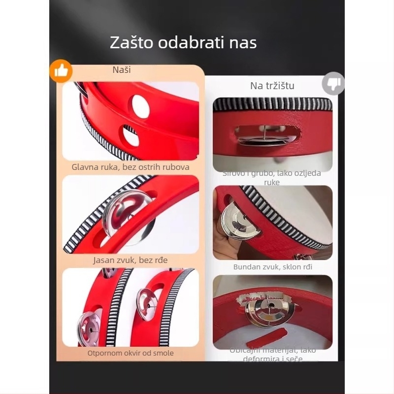 Tamburin s tijelom od oraha, Model 001, Ručno držani glazbeni instrument, Kartonsko pakiranje