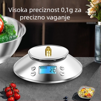 Kuhinjska vaga od nehrđajućeg čelika sa zdjelom, elektronička vaga za pečenje, potpuno metalna, prijenosna