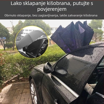 Invertirani golf kišobran s automatskim otvaranjem, za montažu u automobil, okvir s 8 vlakana, drška u obliku C, tisak logotipa