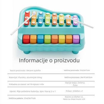 Plastično dječje ručno klavijature s osam tonova i dvostrukim xylofonom; za dojenčad i malu djecu; 3C potvrda, šifra 2023152202046703