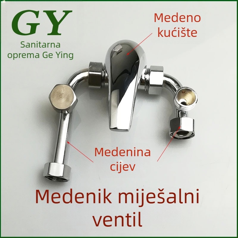U-oblik miješalni ventil za električni bojler, cijelo bakreno tijelo, miješalica tople i hladne vode, model gyt648, radni tlak 0,9 MPa, temperatura hladne vode 4°C, temperatura tople vode 200°C, izlazni promjer Ø15 mm
