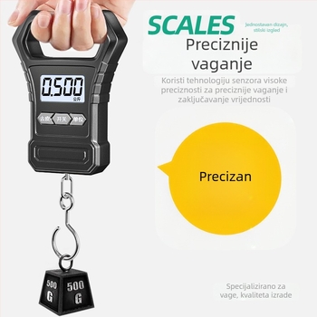 Prijenosna ručna vaga za prtljagu sa spiralnim mehanizmom, model T09, raspon mjerenja 10 g–50 kg, USB napajanje