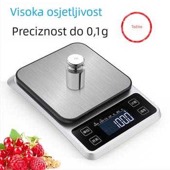 Kuhinjska vaga s punjivom baterijom od nehrđajućeg čelika, 0-10 kg, točnost 0,1 g, kompaktna digitalna vaga za hranu