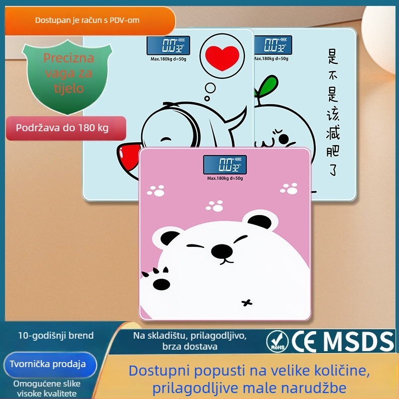 Elektronička vaga za kućnu uporabu s Bluetooth mjerenjem tjelesne masnoće, karikatura dizajn, zdravstvena vaga
