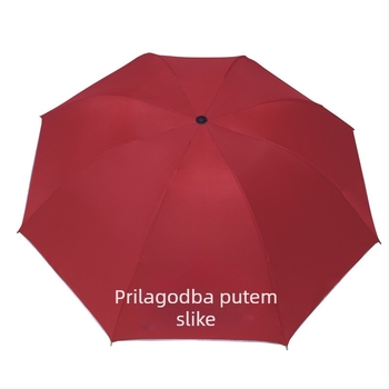 Reklamni sklopivi kišobran s otiskom logotipa; okvir s 8 rebara; drška od željeza; središnja šipka od željeza; ručno otvaranje