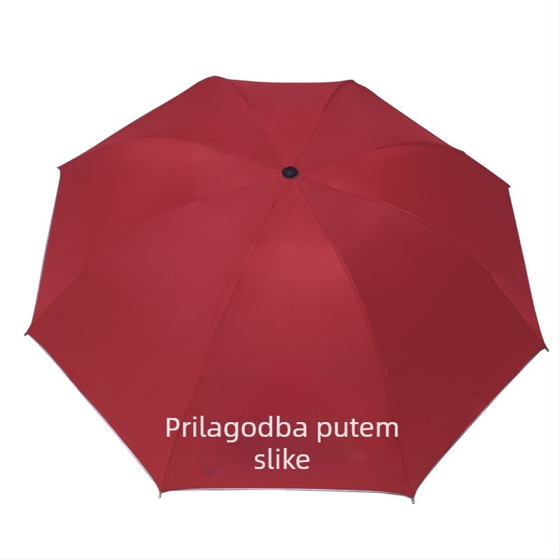 Reklamni sklopivi kišobran s otiskom logotipa; okvir s 8 rebara; drška od željeza; središnja šipka od željeza; ručno otvaranje