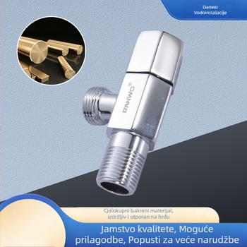 Bakreni kutni ventil za tople i hladne vode, ugradbeni u zid, moderan minimalistički stil