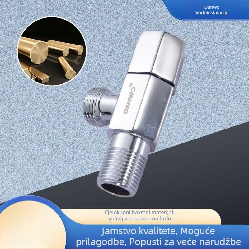 Bakreni kutni ventil za tople i hladne vode, ugradbeni u zid, moderan minimalistički stil