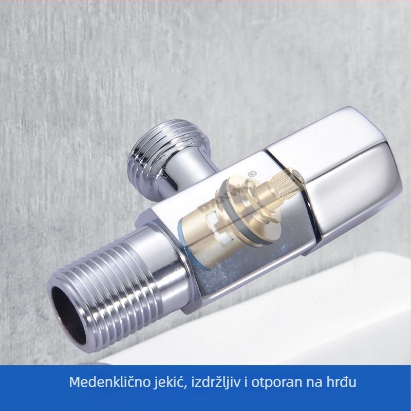 Bakreni kutni ventil za tople i hladne vode, ugradbeni u zid, moderan minimalistički stil