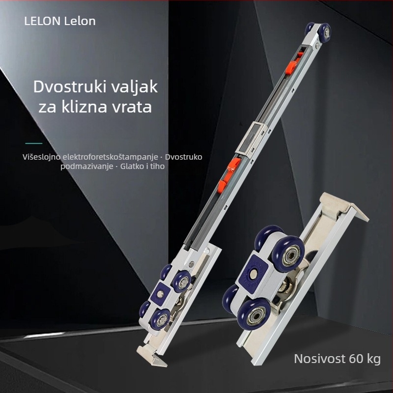 Dvostrani klizna vrata amortizacijski kolut — set od 4 koluta s hidrauličnim visećim kolutom, cink aluminij, M60, vanjski promjer 23,5 mm, promjer osovine 26 mm, nosivost 60 kg