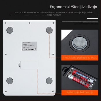 Kuhinjska vaga od nehrđajućeg čelika, kapacitet 15 kg, elektronička platforma CX-2017