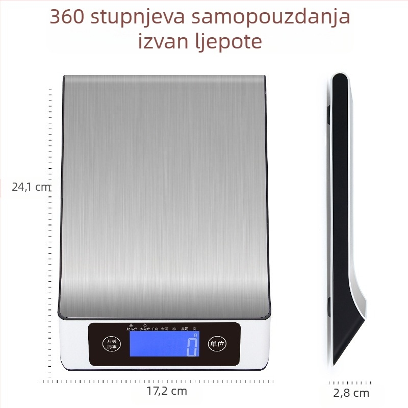 Kuhinjska vaga od nehrđajućeg čelika, kapacitet 15 kg, elektronička platforma CX-2017