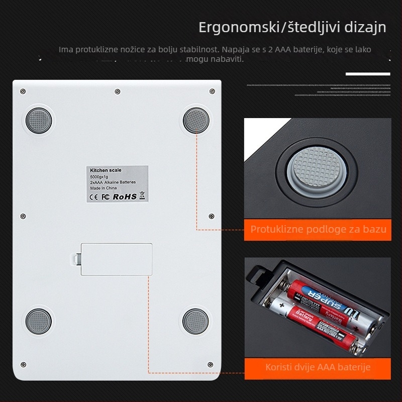 Kuhinjska vaga od nehrđajućeg čelika, kapacitet 15 kg, elektronička platforma CX-2017