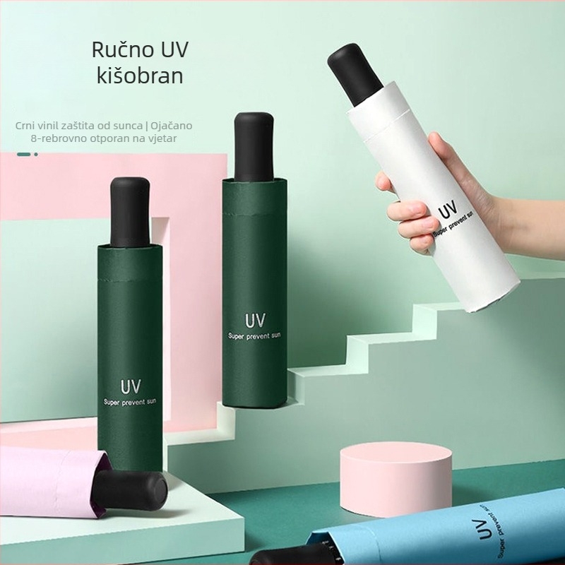 Sklopivi kišobran za sunce i kišu s otpornošću na vjetar, navlaka od Impact platna, okvir od željeza, ručno otvaranje