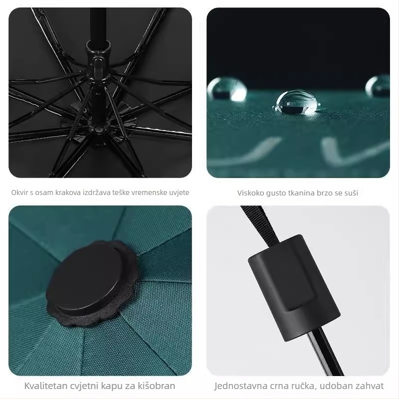 Sklopivi kišobran za sunce i kišu s otpornošću na vjetar, navlaka od Impact platna, okvir od željeza, ručno otvaranje