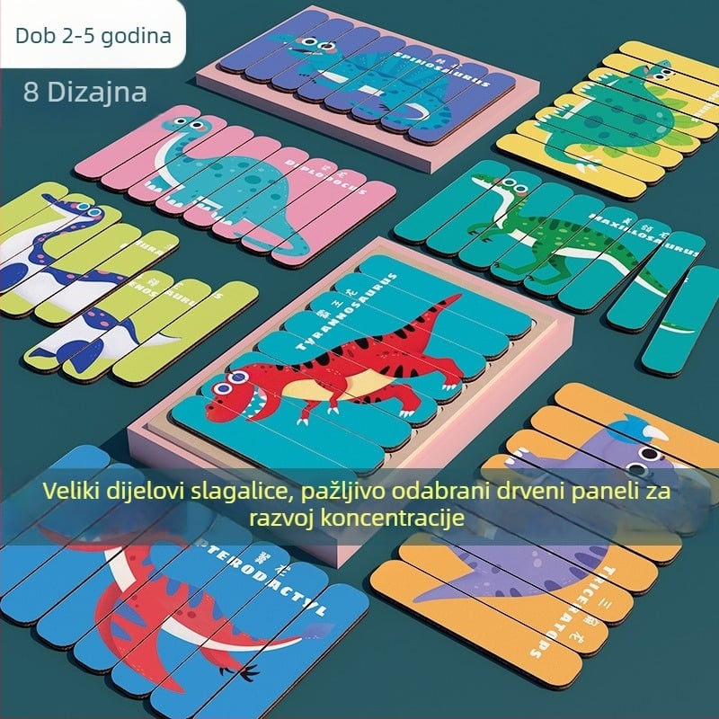 Drvena slagalica s dinosaurima i životinjama – edukativna igra za djecu 4–6 godina, prilagodljivi uzorci, privatna oznaka dostupna