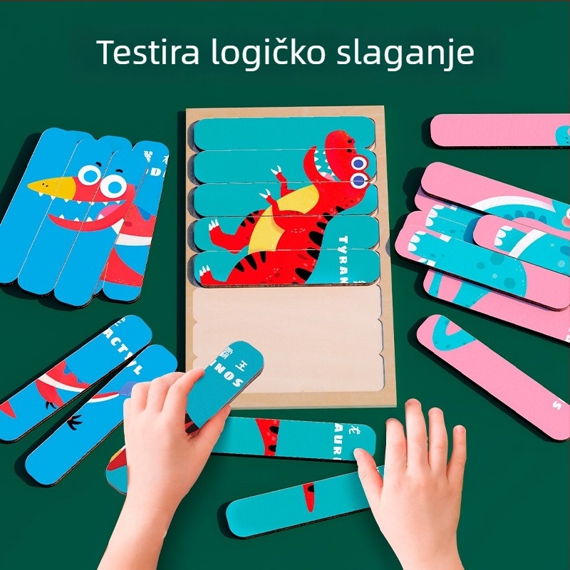 Drvena slagalica s dinosaurima i životinjama – edukativna igra za djecu 4–6 godina, prilagodljivi uzorci, privatna oznaka dostupna