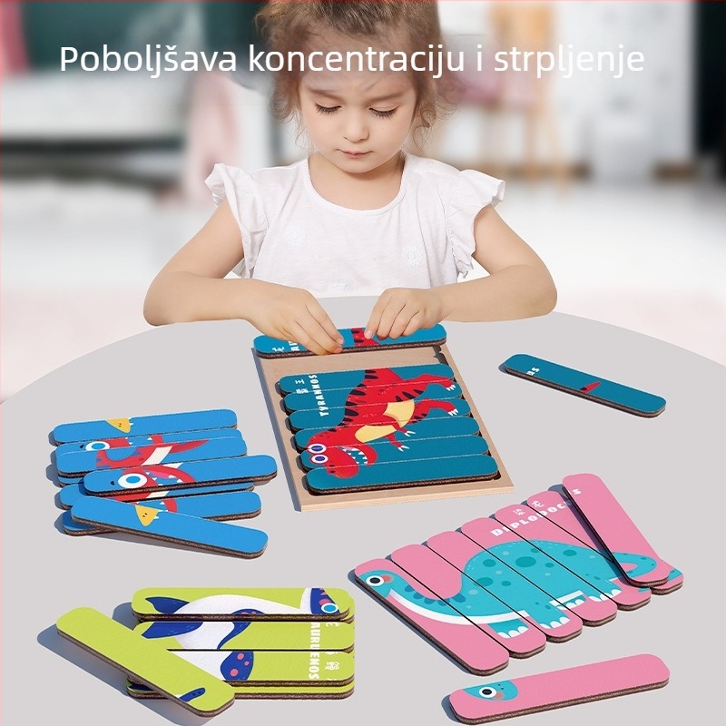Drvena slagalica s dinosaurima i životinjama – edukativna igra za djecu 4–6 godina, prilagodljivi uzorci, privatna oznaka dostupna