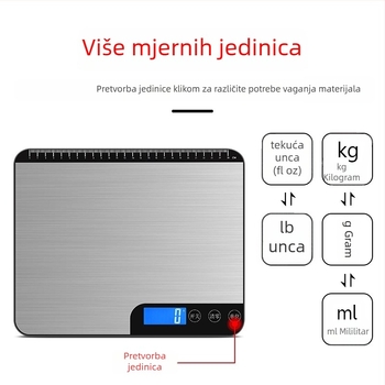 Yuedi K-28 kuhinjska vaga, elektronička, raspon mjerenja 3 g–20 kg, napajanje: punjenje/priključak na mrežu/baterija